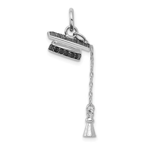 Lex & Lu Sterling Silver w/Rhodium Graduation Cap w/Black CZ Pendant - Lex & Lu