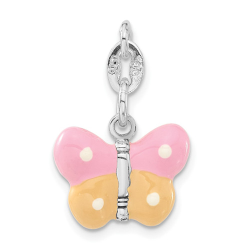 Lex & Lu Sterling Silver Polished Enamel Butterfly Charm LAL106921 - Lex & Lu