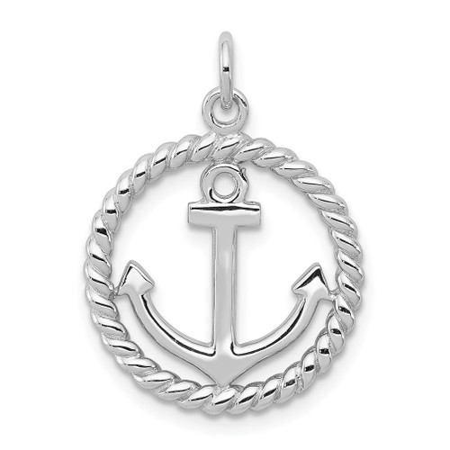 Lex & Lu Sterling Silver w/Rhodium Anchor Pendant - Lex & Lu