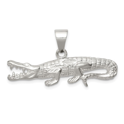 Lex & Lu Sterling Silver Polished & Textured Crocodile Pendant - Lex & Lu