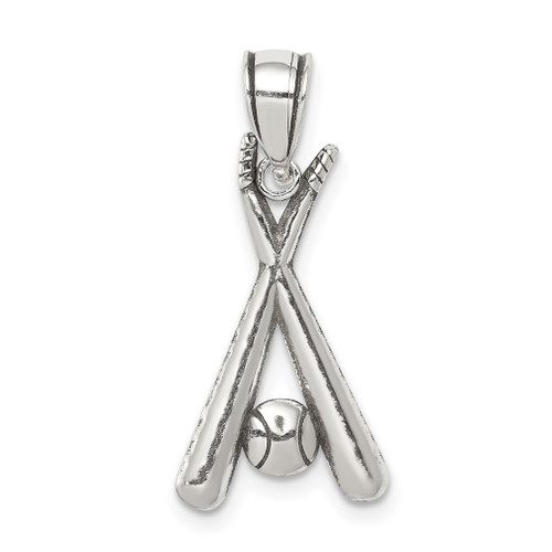 Lex & Lu Sterling Silver Antiqued Bats and Baseball Pendant - Lex & Lu