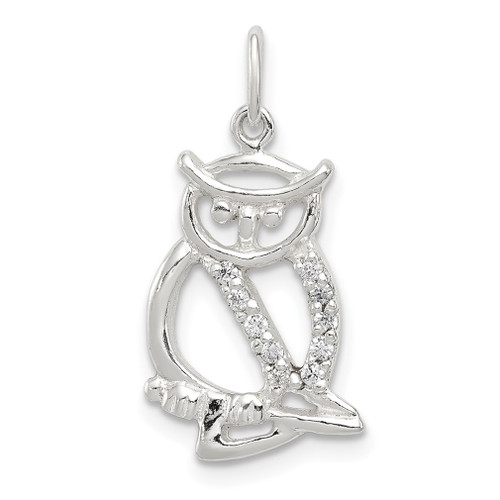 Lex & Lu Sterling Siler Polished CZ Owl Pendant - Lex & Lu