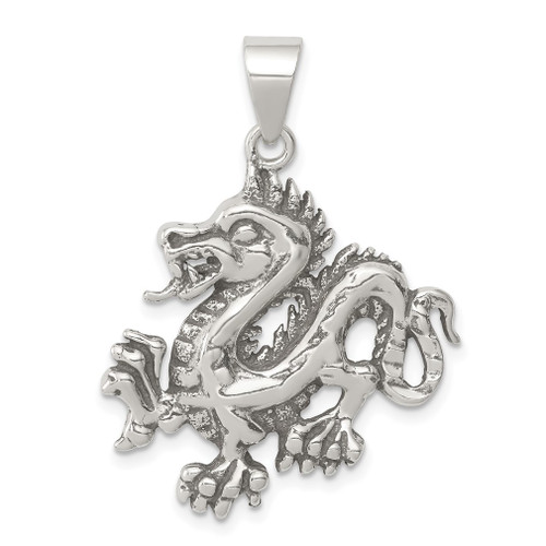 Lex & Lu Sterling Silver Antiqued & Textured Chinese Dragon Pendant - Lex & Lu