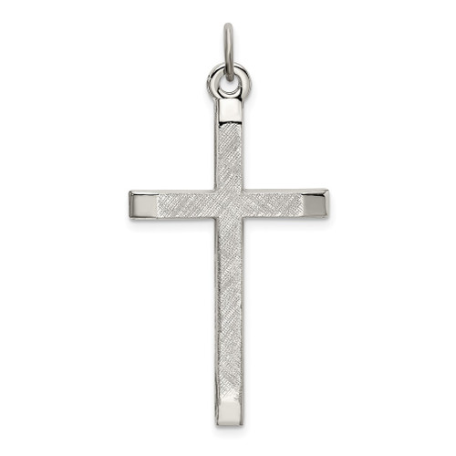 Lex & Lu Sterling Silver Polished and Textured Cross Pendant LAL107242 - Lex & Lu