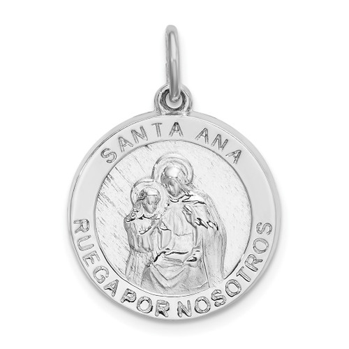 Lex & Lu Sterling Silver w/Rhodium Spanish Saint Anne Medal Pendant - Lex & Lu