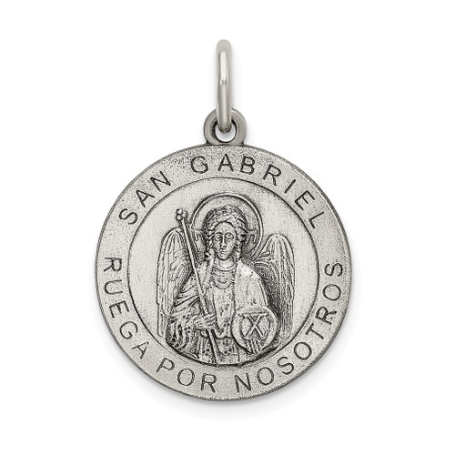Lex & Lu Sterling Silver Satin Antiqued Spanish St. Gabriel Medal Pendant - Lex & Lu