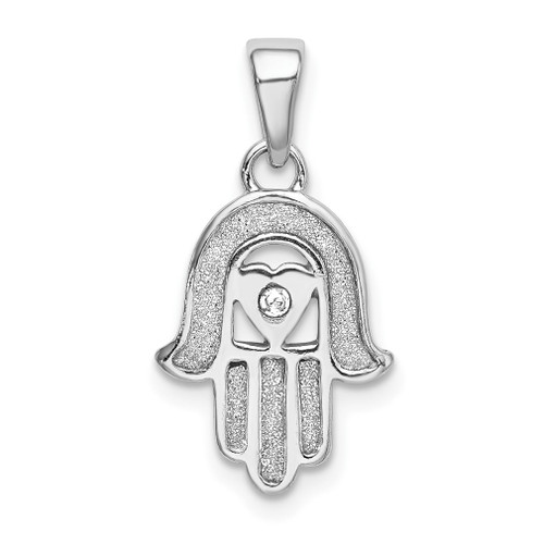 Lex & Lu Sterling Silver w/Rhodium Glitter Fabric Glass Stone Hamseh Pendant - Lex & Lu