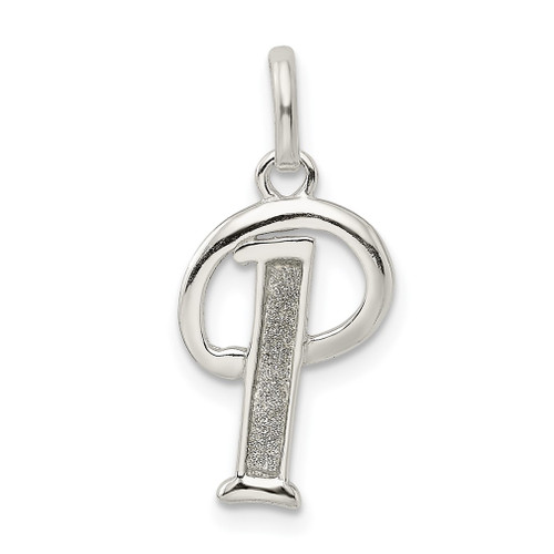 Lex & Lu Sterling Silver Polished Glitter Enamel Letter P Pendant - Lex & Lu