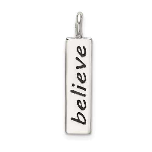 Lex & Lu Sterling Silver Polished Enameled BELIEVE Pendant - Lex & Lu