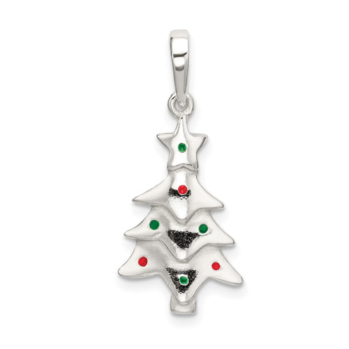 Lex & Lu Sterling Silver Polished Enameled Christmas Tree Pendant - Lex & Lu