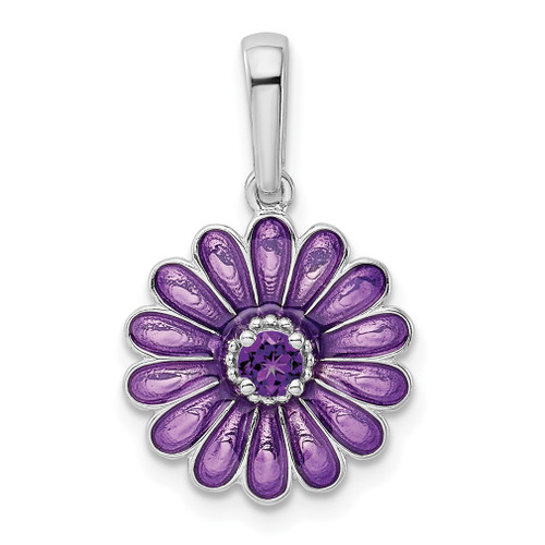 Lex & Lu Sterling Silver Amethyst and Enamel Pendant LAL107565 - Lex & Lu