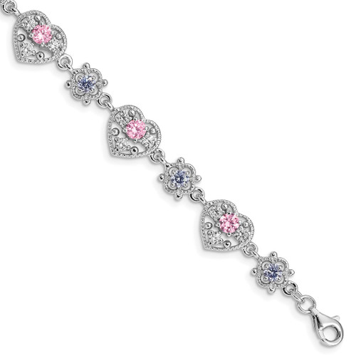 Lex & Lu Sterling Silver Pink and Clear CZ Bracelet 7'' LAL10757 - Lex & Lu