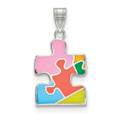 Lex & Lu Sterling Silver Enameled Autism Puzzle Piece Pendant - Lex & Lu