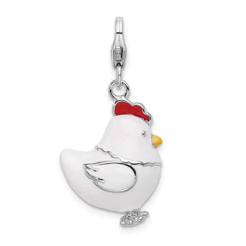 Lex & Lu Sterling Silver and Enamel Chicken w/Lobster Clasp Charm - Lex & Lu