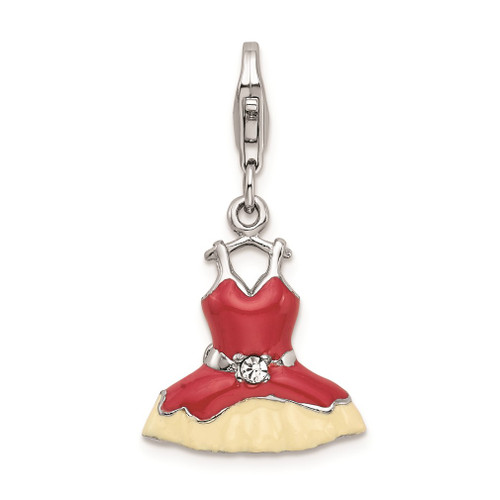 Lex & Lu Sterling Silver And Pink Enameled Crystal Dress Charm - Lex & Lu