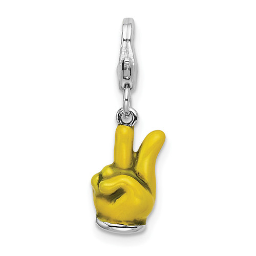 Lex & Lu Sterling Silver Yellow Enameled Hand Peace Sign w/Lobster Clasp Charm - Lex & Lu