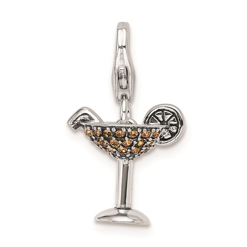 Lex & Lu Sterling Silver Yellow Crystals Martini Glass Clasp Charm - Lex & Lu