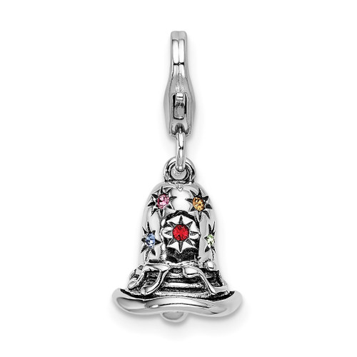 Lex & Lu Sterling Silver Multi-color Crystals Bell Clasp Charm - Lex & Lu