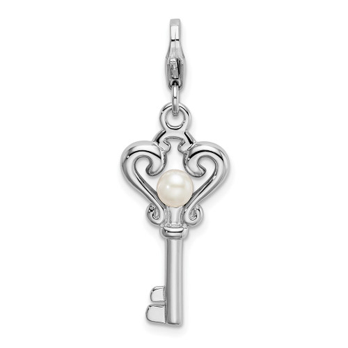 Lex & Lu Sterling Silver FW Cultured Pearl Key w/Lobster Clasp Charm - Lex & Lu