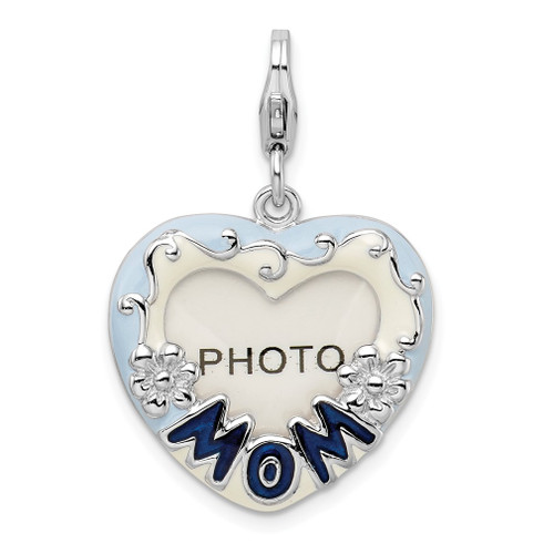 Lex & Lu Sterling Silver 2-D Blue Enameled Mom Photo w/Lobster Clasp Charm - Lex & Lu