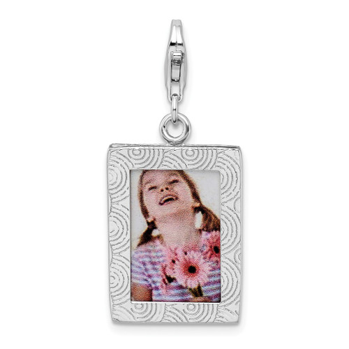 Lex & Lu Sterling Silver Polished Picture Frame w/Lobster Clasp Charm - Lex & Lu