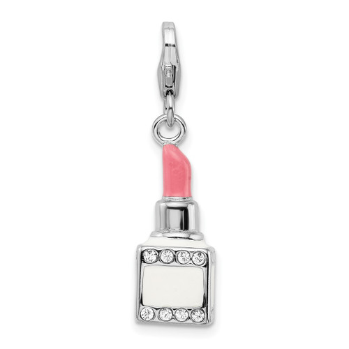 Lex & Lu Sterling Silver Enamel Crystals Pink Lipstick w/Lobster Charm - Lex & Lu