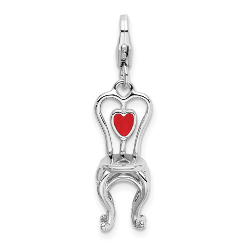 Lex & Lu Sterling Silver 3-D Enameled Chair w/Heart w/Lobster Clasp Charm - Lex & Lu