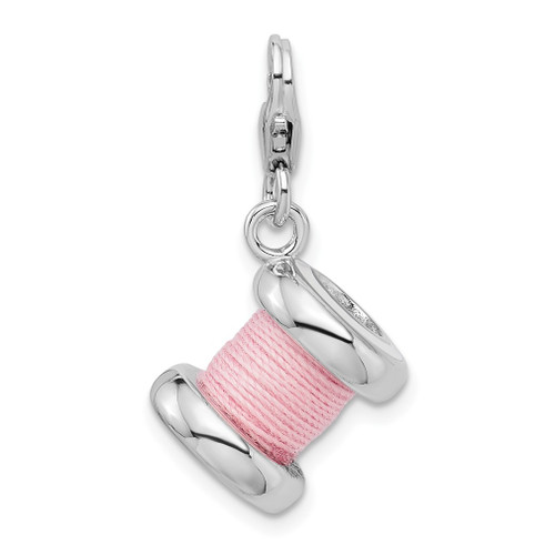 Lex & Lu Sterling Silver 3-D Enameled Pink Spool of Thread w/Lobster Clasp Charm - Lex & Lu