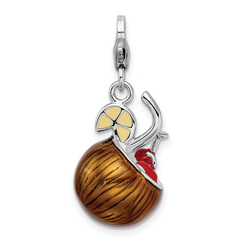 Lex & Lu Sterling Silver 3-D Enameled Pina Colada w/Lobster Clasp Charm - Lex & Lu