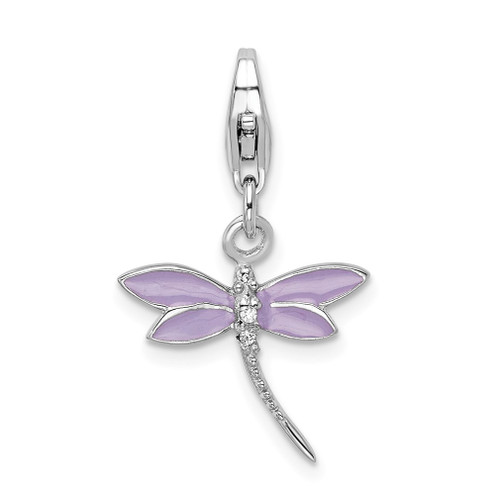 Lex & Lu Sterling Silver Lilac Enameled & CZ Dragonfly w/Lobster Clasp Charm - Lex & Lu