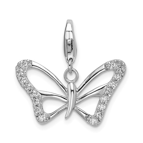 Lex & Lu Sterling Silver CZ Polished Butterfly w/Lobster Clasp Charm - Lex & Lu