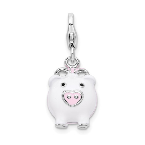 Lex & Lu Sterling Silver 3-D Enameled Pig w/Lobster Clasp Charm - Lex & Lu