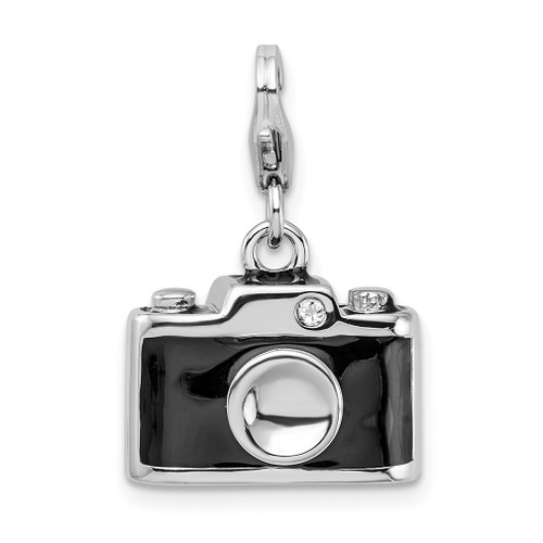 Lex & Lu Sterling Silver Enamel Crystals Camera w/Lobster Clasp Charm - Lex & Lu