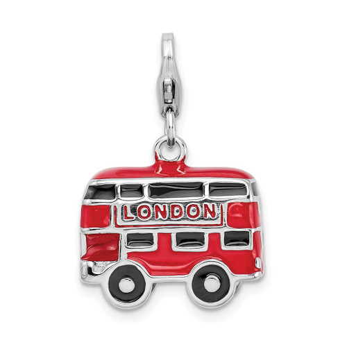 Lex & Lu Sterling Silver Enamel Double Decker London Bus w/Lobster Clasp Charm - Lex & Lu