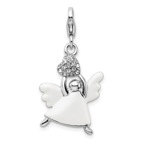 Lex & Lu Sterling Silver Enameled Crystals Angel w/Lobster Clasp Charm - Lex & Lu