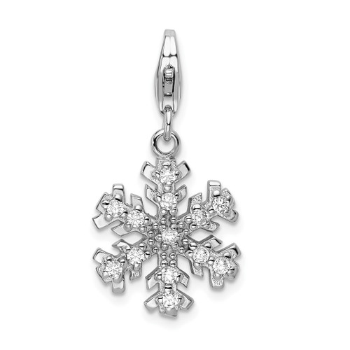 Lex & Lu Sterling Silver Glass Stone Snowflake w/Lobster Clasp Charm - Lex & Lu