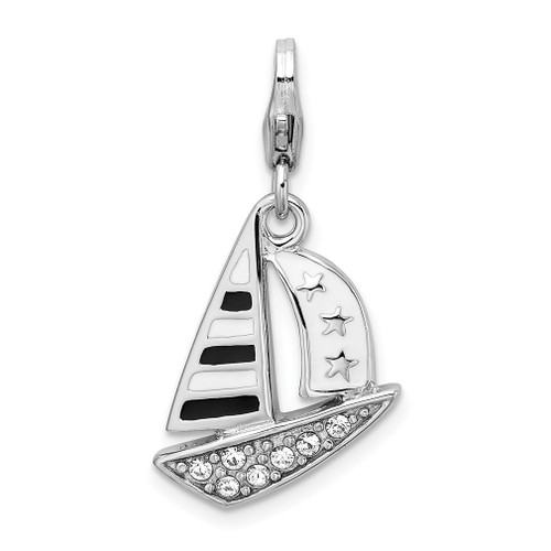 Lex & Lu Sterling Silver 3-D Enameled Sailboatw/Lobster Clasp Charm - Lex & Lu