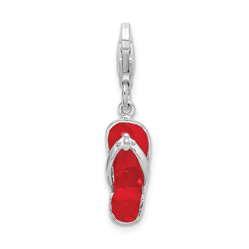 Lex & Lu Sterling Silver Red Enameled Sandal w/Pear Lock Clasp Charm - Lex & Lu