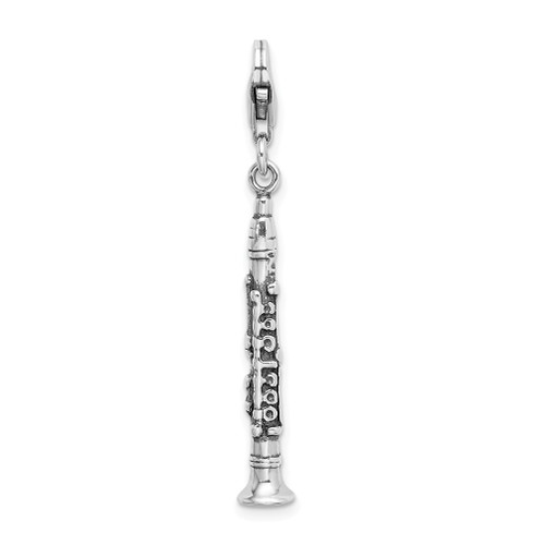 Lex & Lu Sterling Silver 3-D Antiqued Clarinet w/Lobster Clasp Charm - Lex & Lu