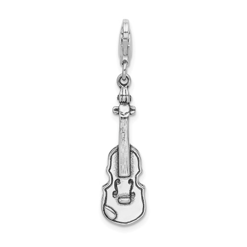 Lex & Lu Sterling Silver 3-D Antiqued Violin w/Lobster Clasp Charm - Lex & Lu