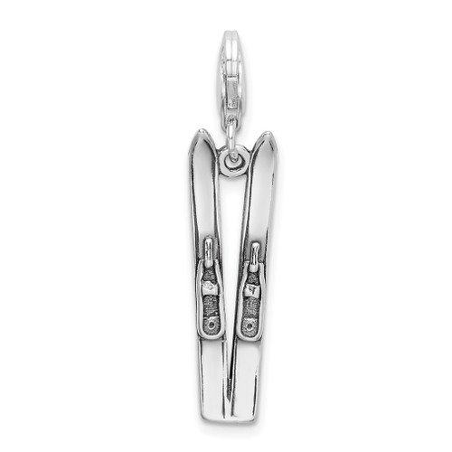 Lex & Lu Sterling Silver Antiqued Skis w/Lobster Clasp Charm - Lex & Lu