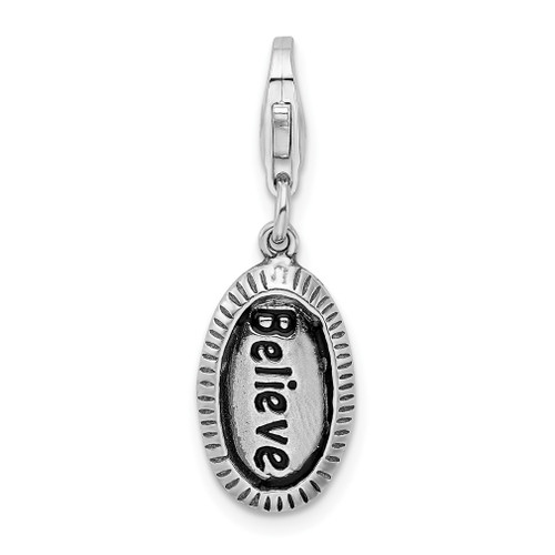 Lex & Lu Sterling Silver Antiqued BELIEVE w/Lobster Clasp Charm - Lex & Lu