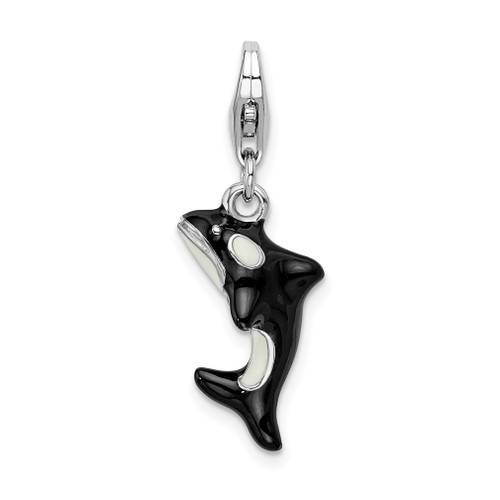 Lex & Lu Sterling Silver 3-D Enameled Orca Whale w/Lobster Clasp Charm - Lex & Lu