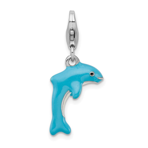 Lex & Lu Sterling Silver 3-D Enameled Dolphin w/Lobster Clasp Charm - Lex & Lu