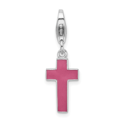 Lex & Lu Sterling Silver w/Rhodium Enameled Cross Clasp Charm LAL108530 - Lex & Lu