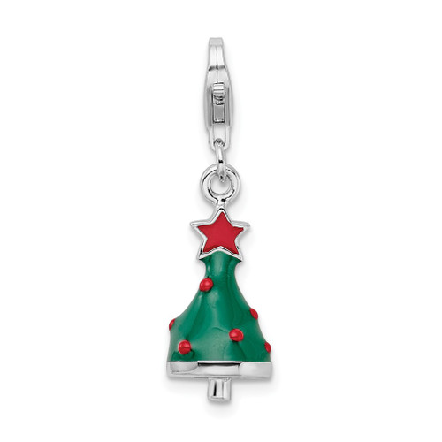 Lex & Lu Sterling Silver w/Rhodium 3-D Enameled Christmas Tree w/Lobster Clasp - Lex & Lu
