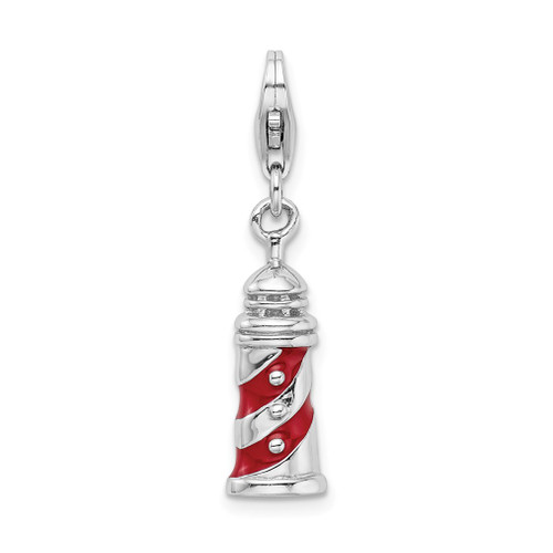 Lex & Lu Sterling Silver w/Rhodium 3-D Enameled Lighthouse w/Lobster Clasp Char - Lex & Lu