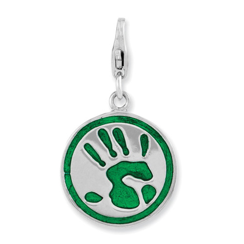 Lex & Lu Sterling Silver w/Rhodium 3-D Enameled Go Green w/Lobster Clasp Charm - Lex & Lu