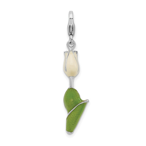 Lex & Lu Sterling Silver Enameled Tulip w/Lobster Clasp Charm - Lex & Lu