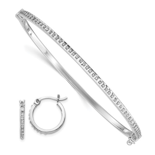 Lex & Lu Sterling Silver Diamond Mystique Round Hoop Earrings & Bangle Set - Lex & Lu
